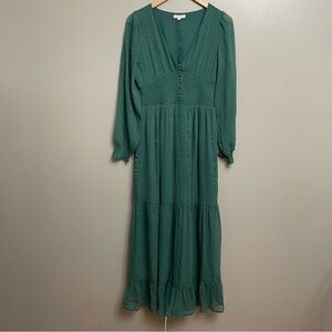 Patrons of Peace women’s small Chiffon Swiss Dot Button Up Maxi Dress prairie